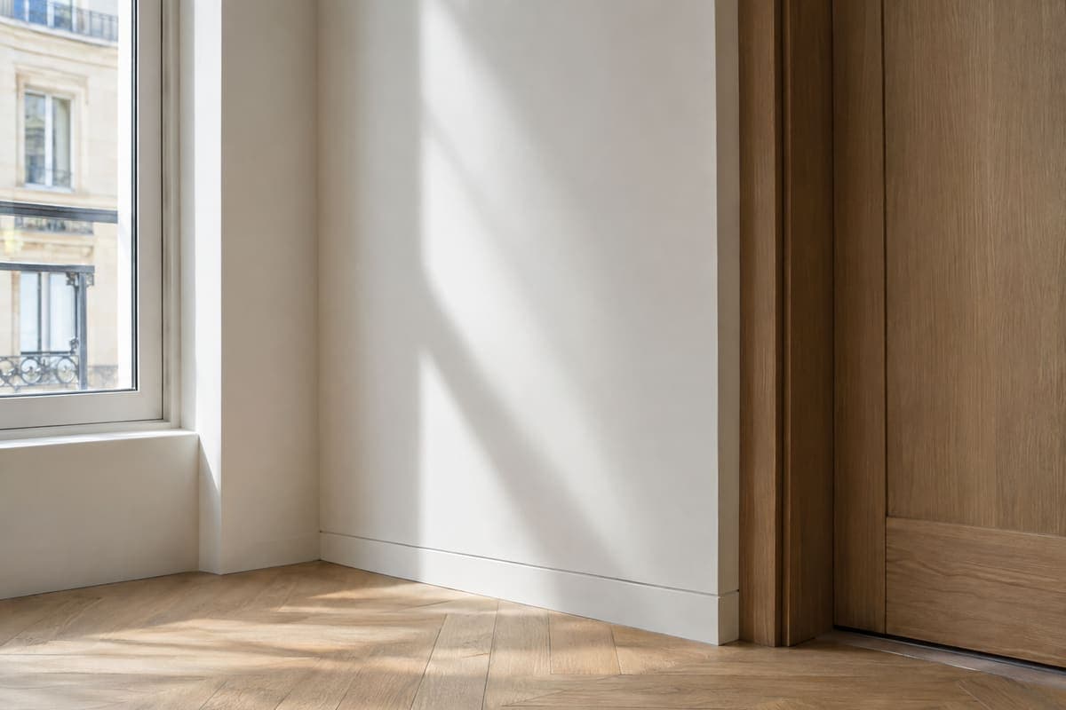 Plinthe à joint creux et embrasure droite dans un appartement livré par Madeom